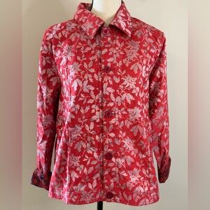 Reversible boho colorful red floral jacket button front collar long sleeve SZ LG